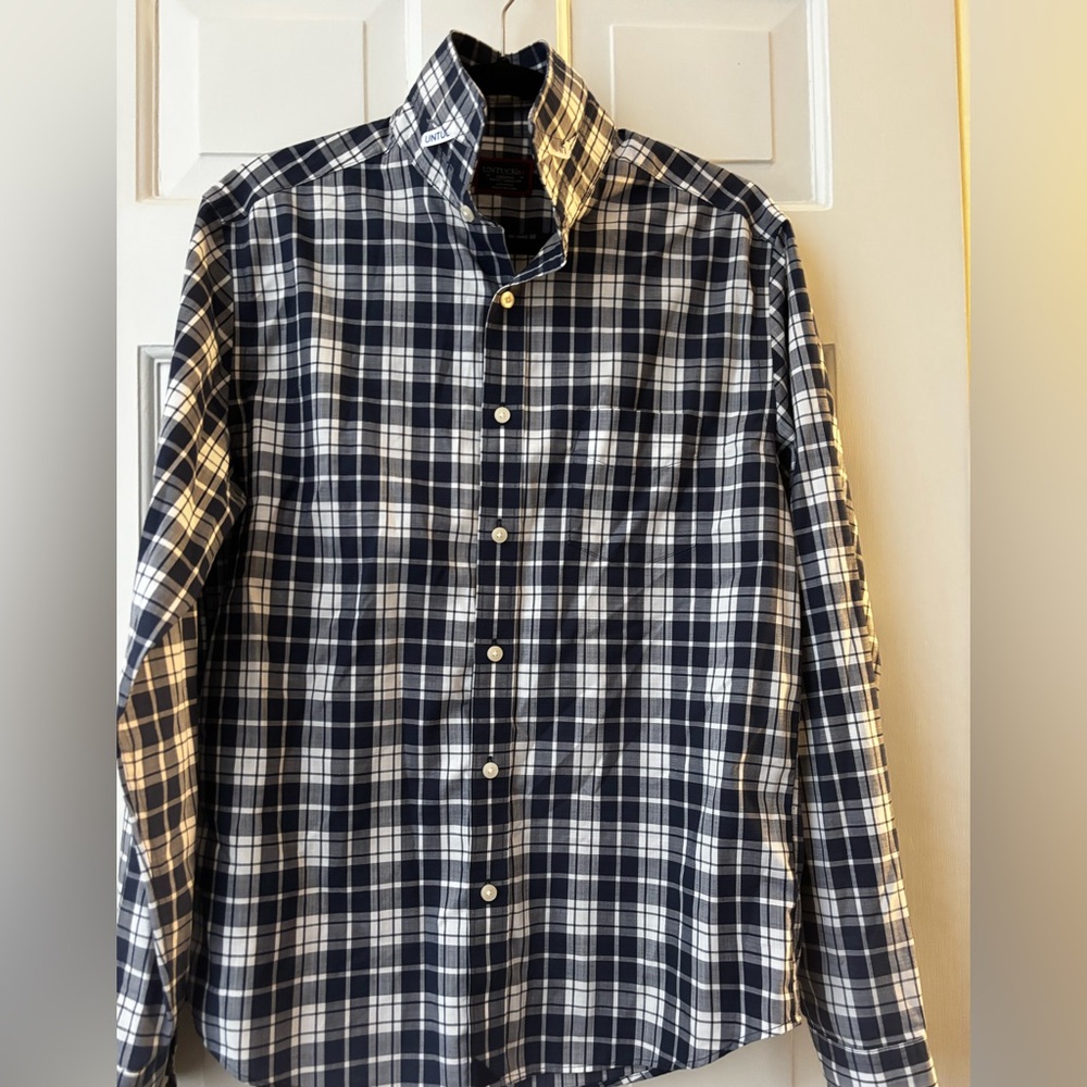 UNTUCKit Blue and White Plaid Shirt